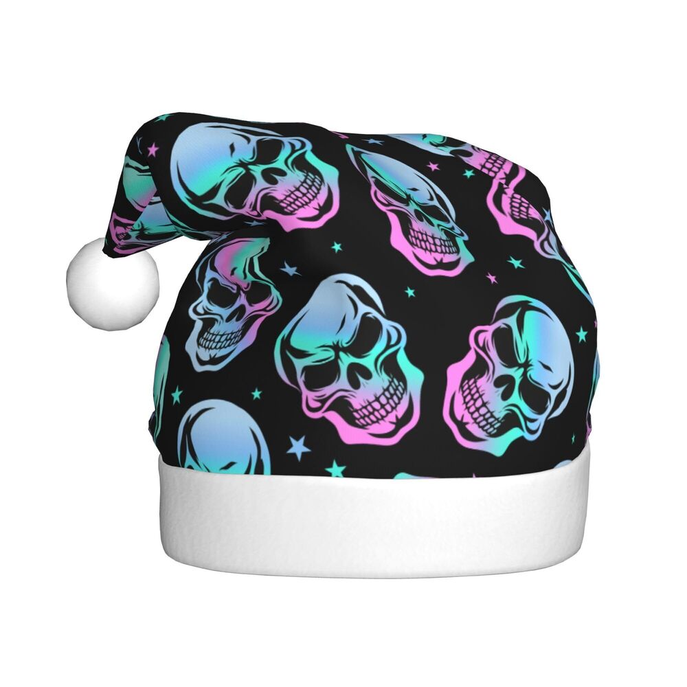 1248 Neon skull Plush Christmas Hats Unisex Classic Santa Hat with White